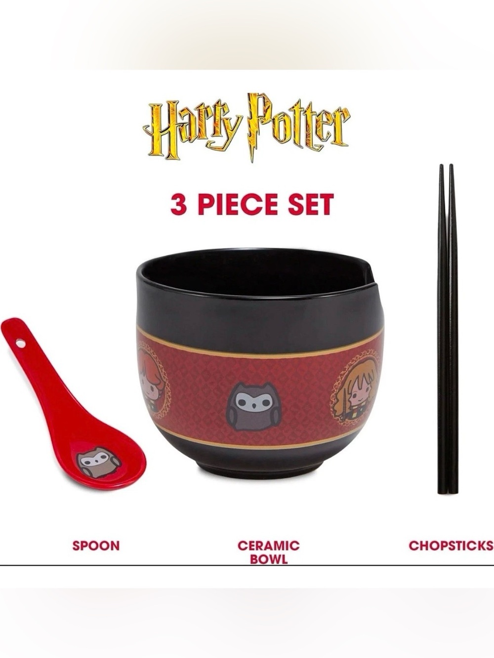 Harry Potter Ramen Noodle Bowl Bundle Set Bowl Chopsticks Spoon NWOB